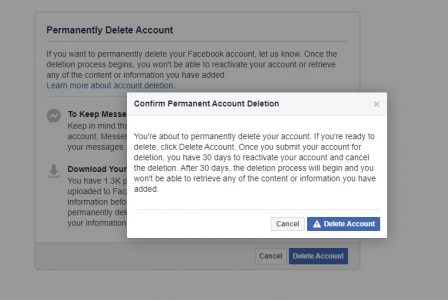 حذف حساب فيس بوك بعد 14 يوم